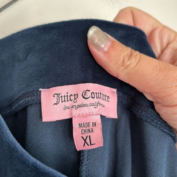 Juicy Couture Women’s velour rhinestone wide leg track pants navy blue XL EUC! - Picture 7 of 12